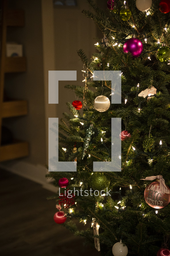 Christmas tree with ornaments and lights