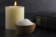 Bible, candle and salt 