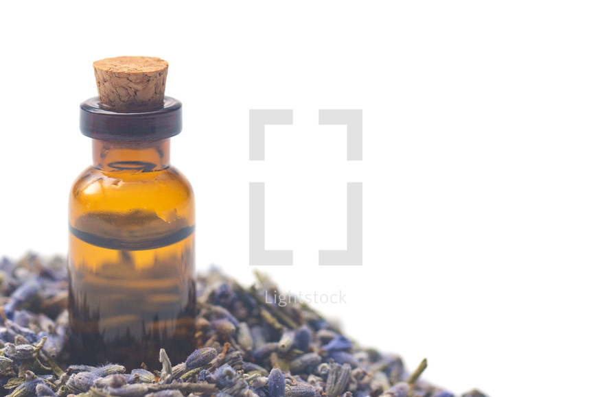 Lavender Essential Oil in a Corked Bottle
