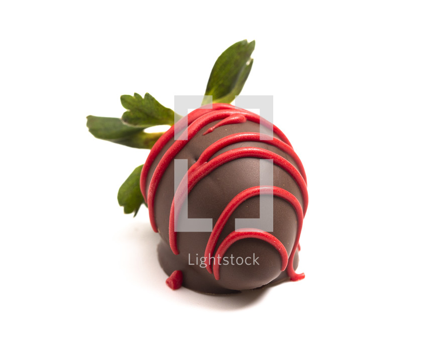 Chocolate Covered Strawberries with Red Drizzle Isolated on a White Background