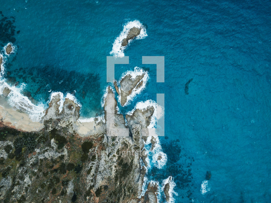 Calabria cliff and ocean overhead aerial