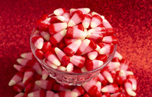 Red Pink and White Valentines Day Candy Corn Isolated on a red Background