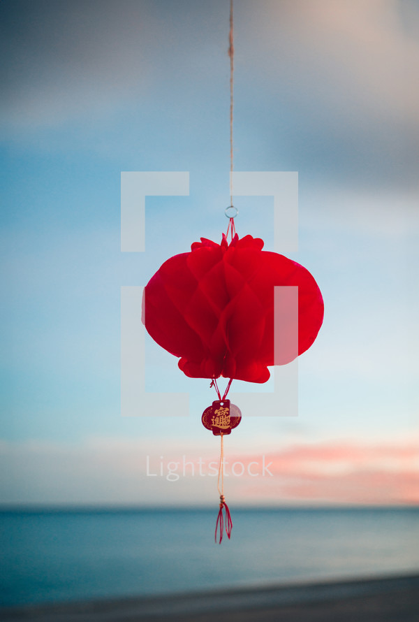 Red Chinese Lantern on blue sky 