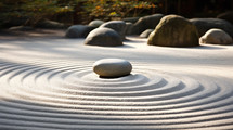 Closeup of a Japanese zen garden with a stone. 