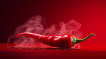 Red chilli pepper with smoke representing heat. 