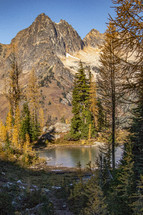 pond and mountain in fall 