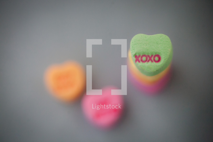 stacked candy conversation hearts for Valentine's day 