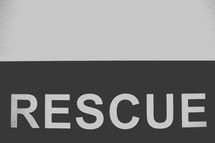 Black and white rescue sign.
