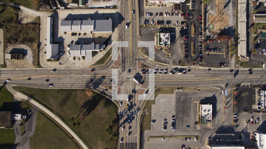 aerial view above an intersection 