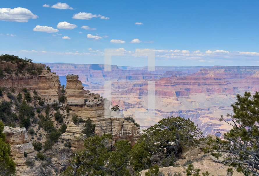 The Grand Canyon on a sunny day.