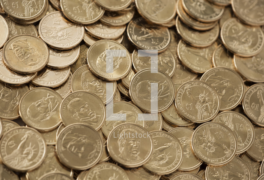 A pile of dollar coins.