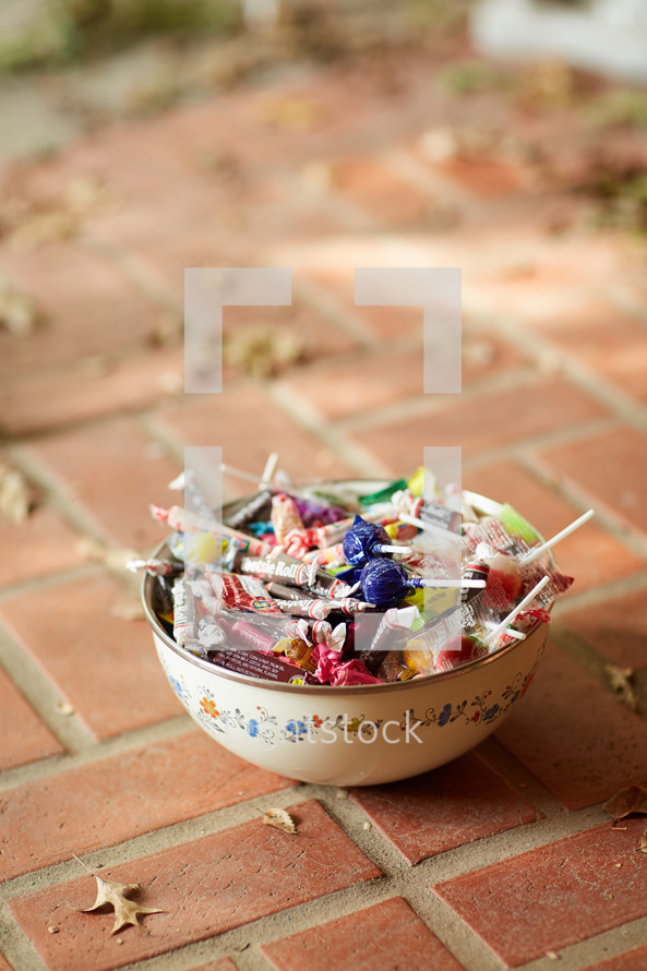 a bowl of Halloween candy 