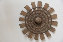 wood and metal artifact decorative wheel 