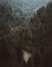 aerial view over a mountain road 