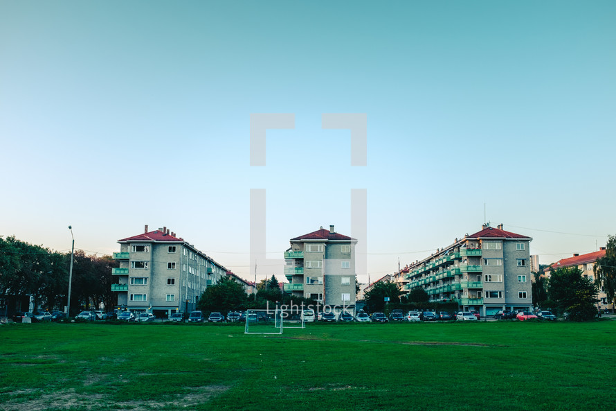 apartments and soccer field 