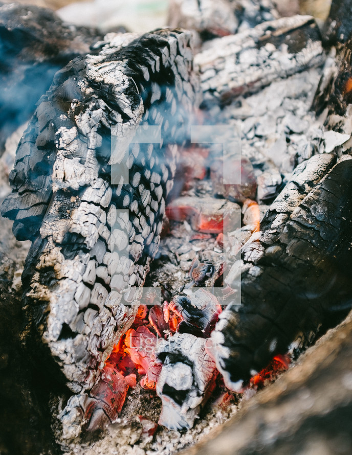 coals and embers from a burning fire 