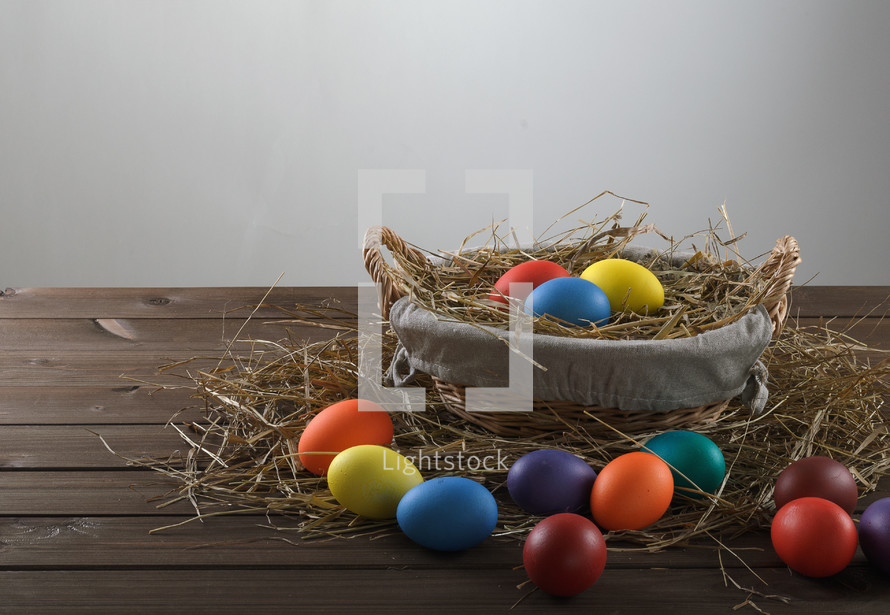 Easter eggs and an Easter basket 