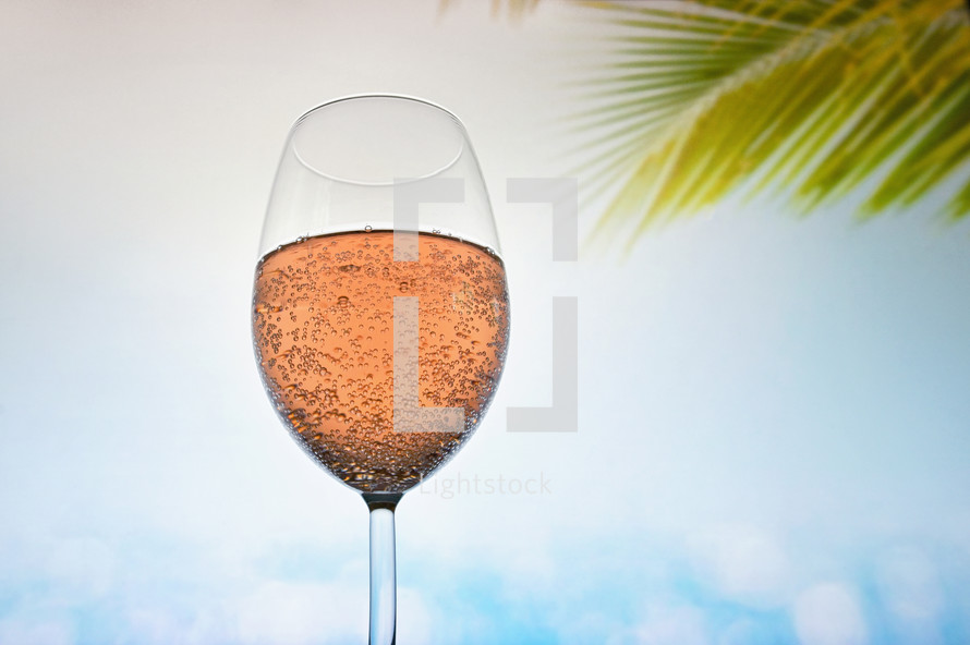 Glass Of Rose Champagne Sparkling Wine in Summer