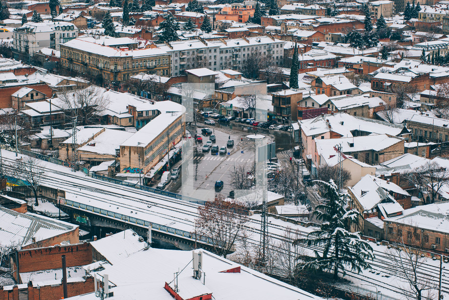 Snowy-covered Houses In Winter. The Snowy Landscape Of The City