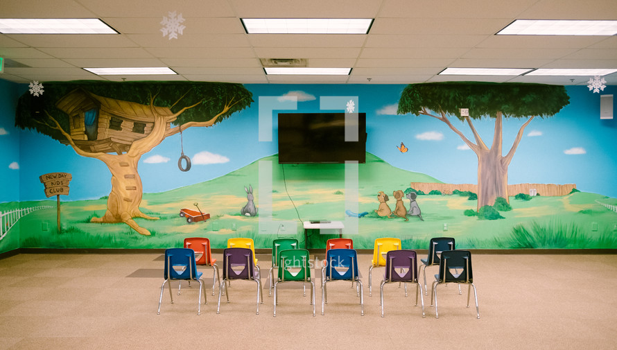 chairs in an empty classroom 