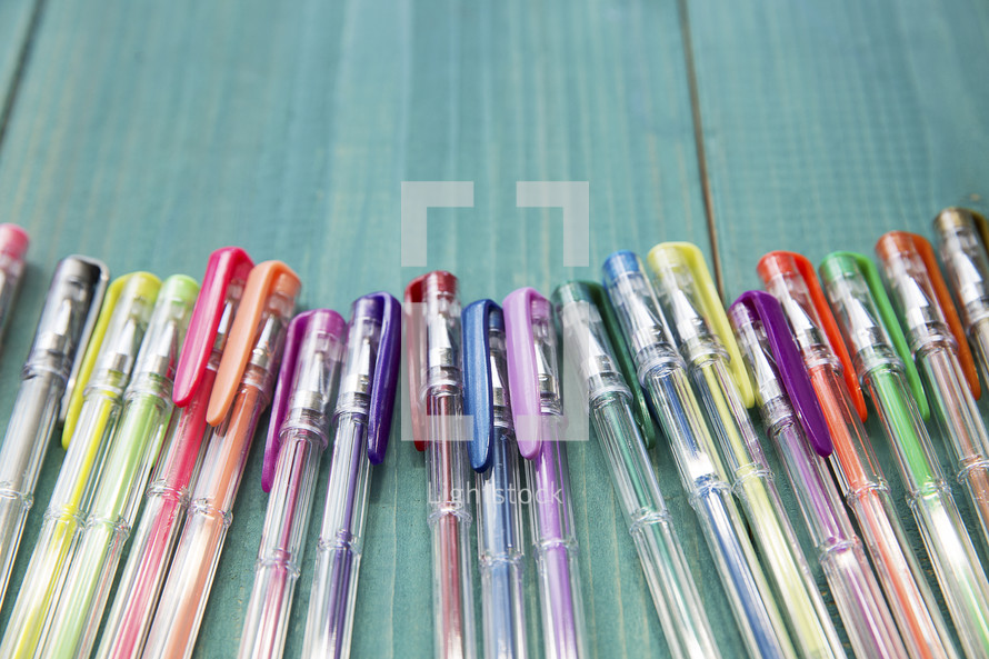 row of colorful gel pens 