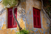 red shutters on windows 