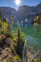 clear water lake and fall mountain scene 