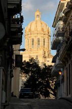 Havana Cathedral at the end of early morning street