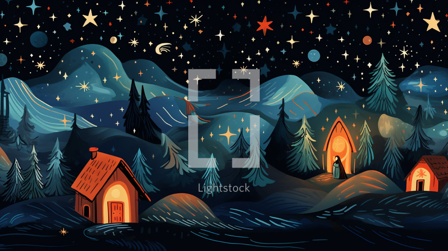 Illustration of Bethlehem on Christmas eve. 