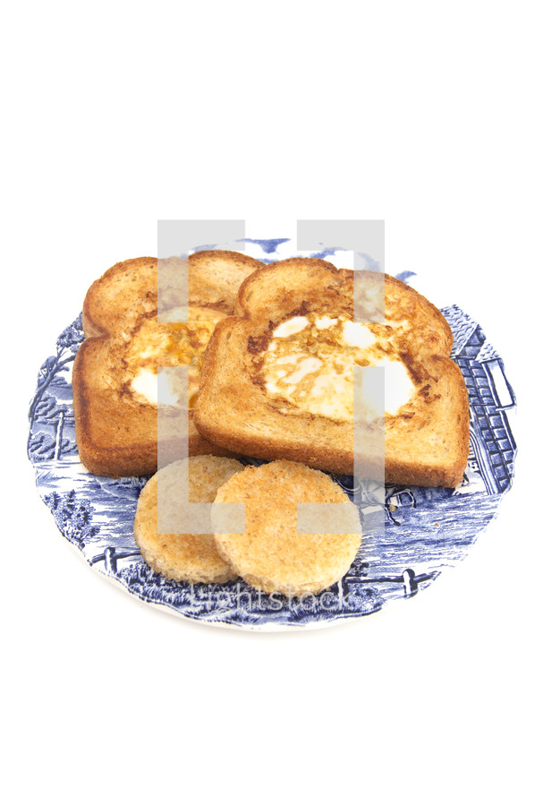 Eggs Fried in the Center of Toast for Breakfast