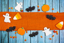 Homemade Halloween cookies background with copy space