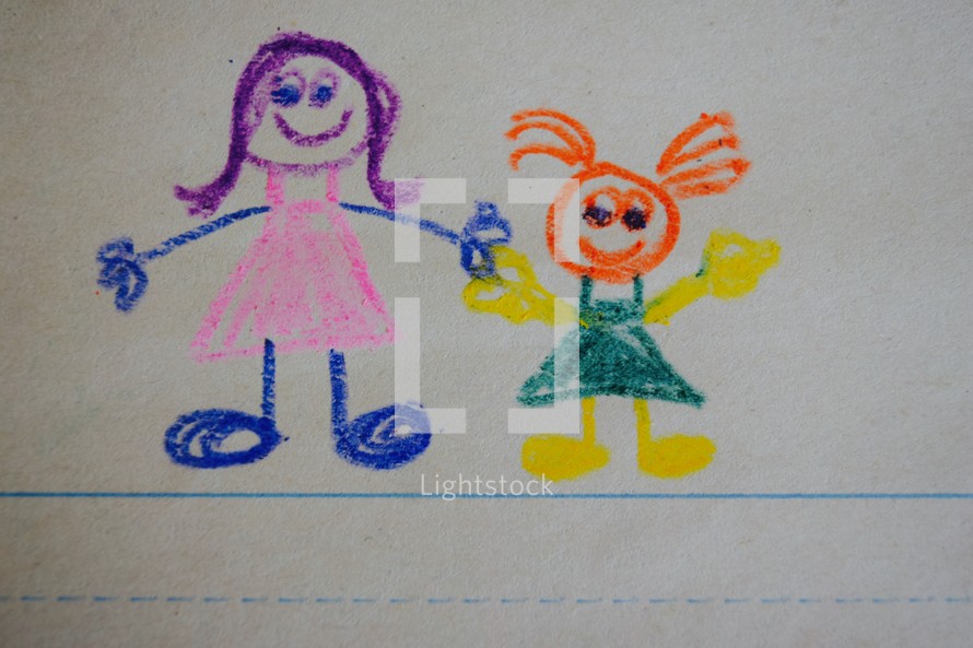 a child's drawing of a mother and daughter 