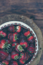 chocolate covered strawberries in a bowl 