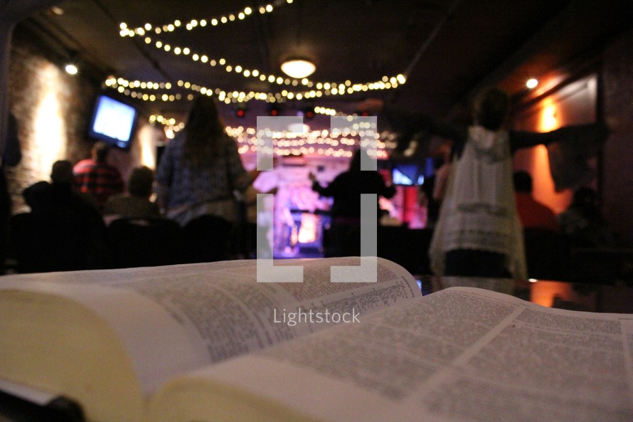 open Bible at a worship service 