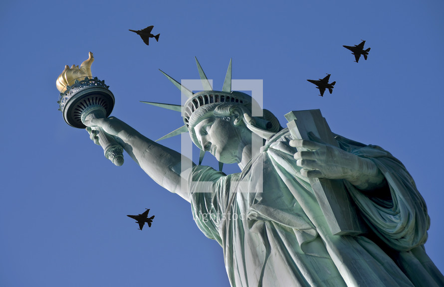 military jets over the Statue of Liberty 