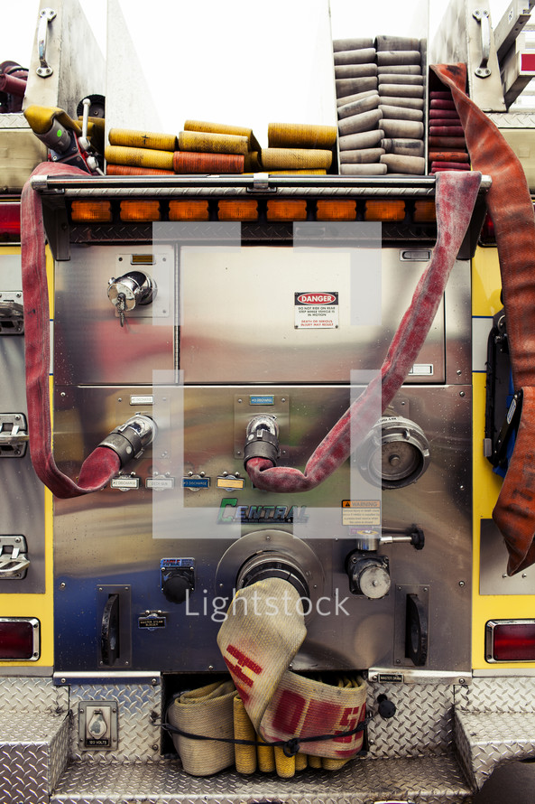fire hoses on a fire truck 