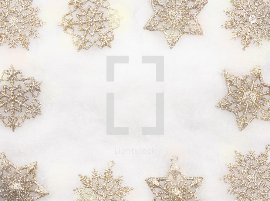 snowflake ornaments on white 