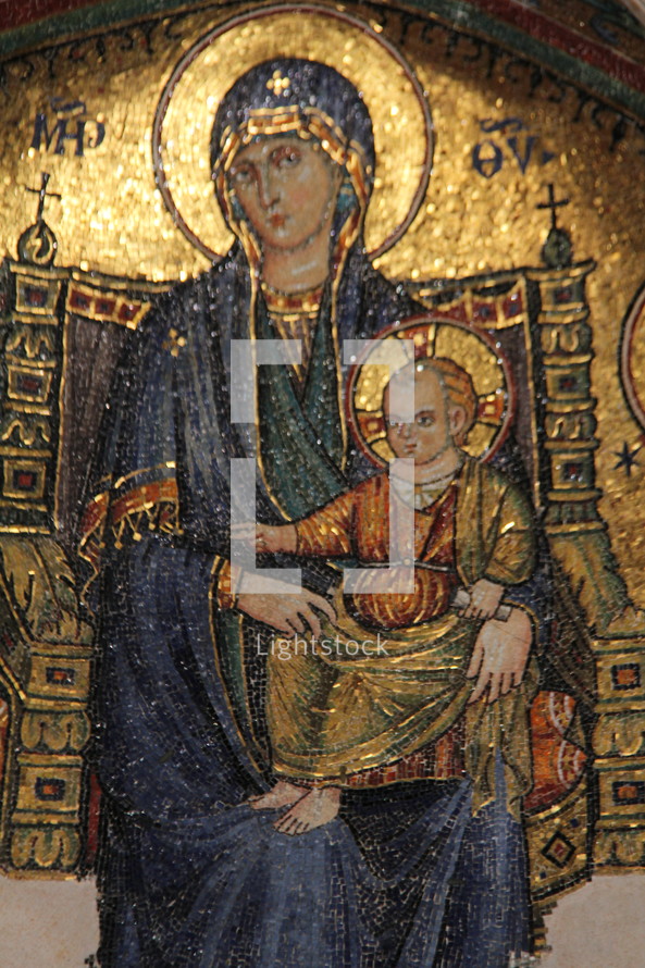 tile mosaic  of Mary and baby Jesus 