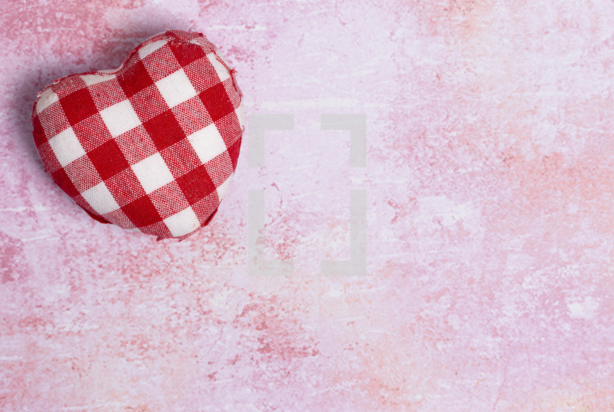 Red and White Plaid Love Heart on a pink Background