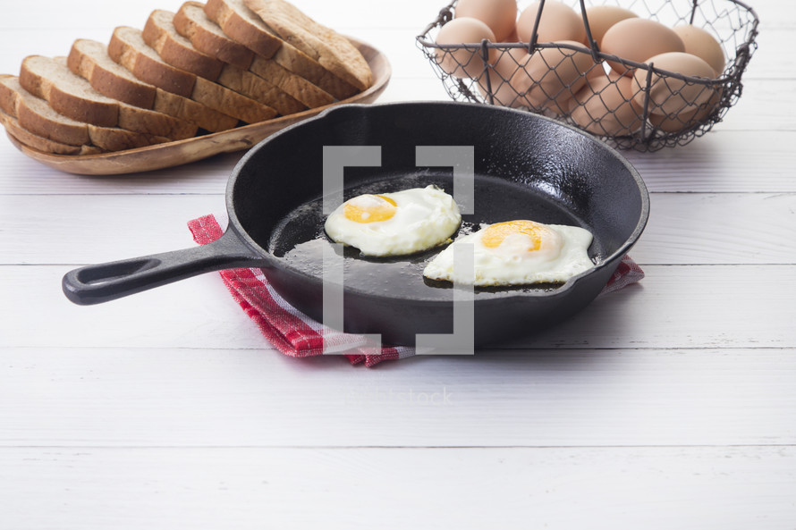Fried Eggs in a Cast Iron Skillet