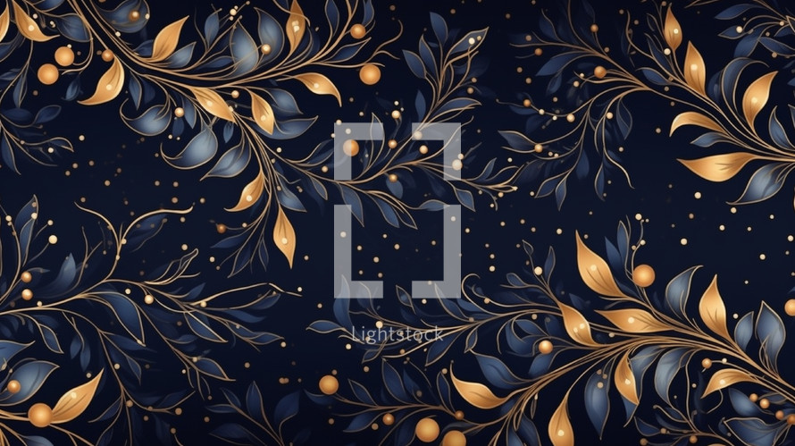 Gold and navy leaf holiday background. 