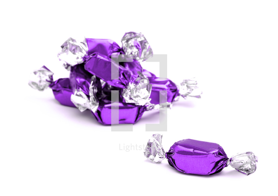 purple wrapped hard candies 