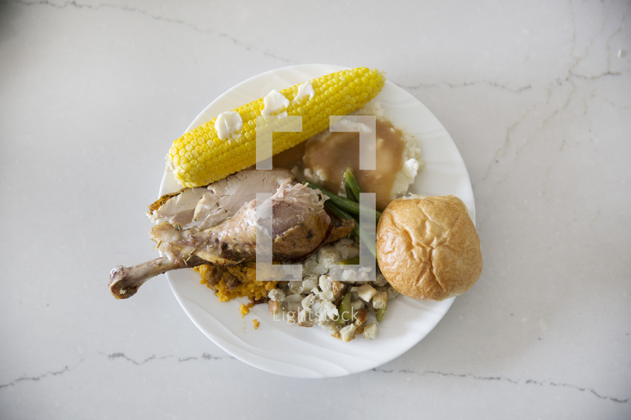 a plate of Thanksgiving dinner 