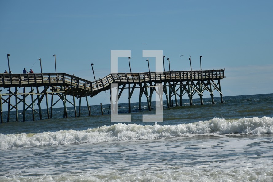 Broken pier from Hurricane damage at Ocean Isle Beach, NC