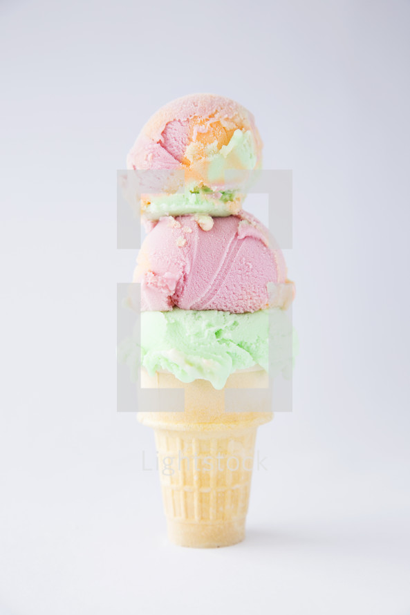 Triple scoop ice cream cone.
