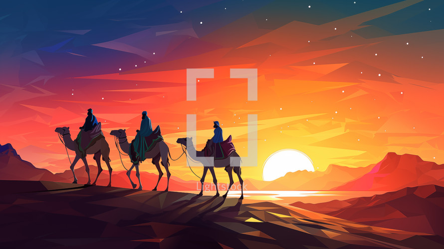 Three wisemen on their journey to Bethlehem.