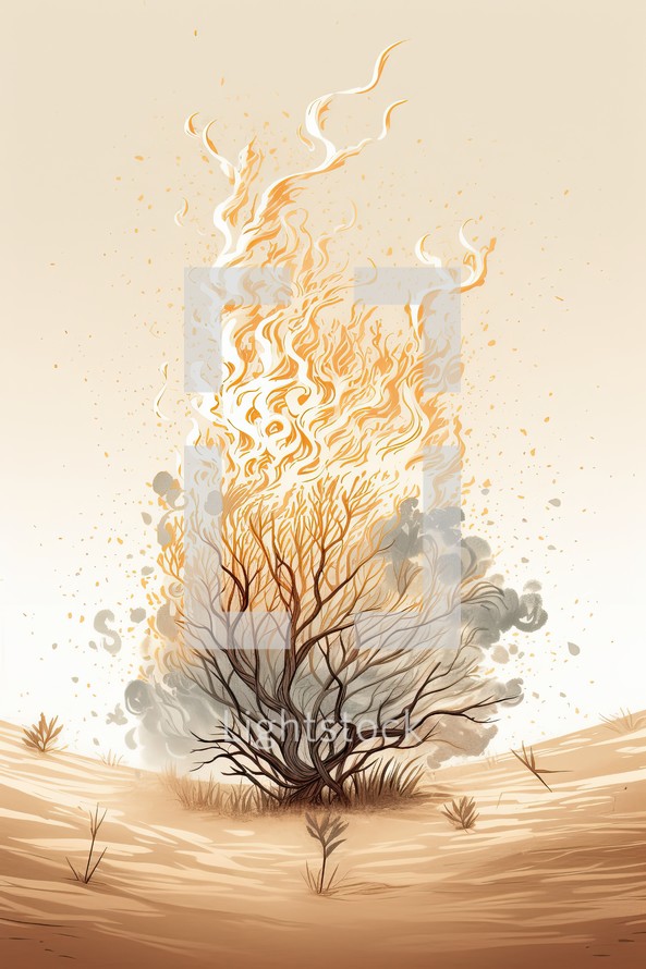 Biblical burning bush, minimal illustration