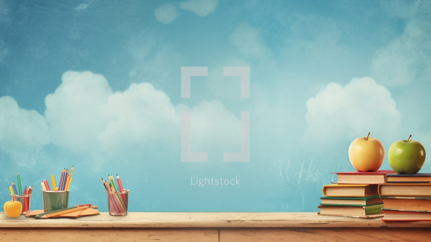Back to school background with empty space in the middle. with books and pensils
