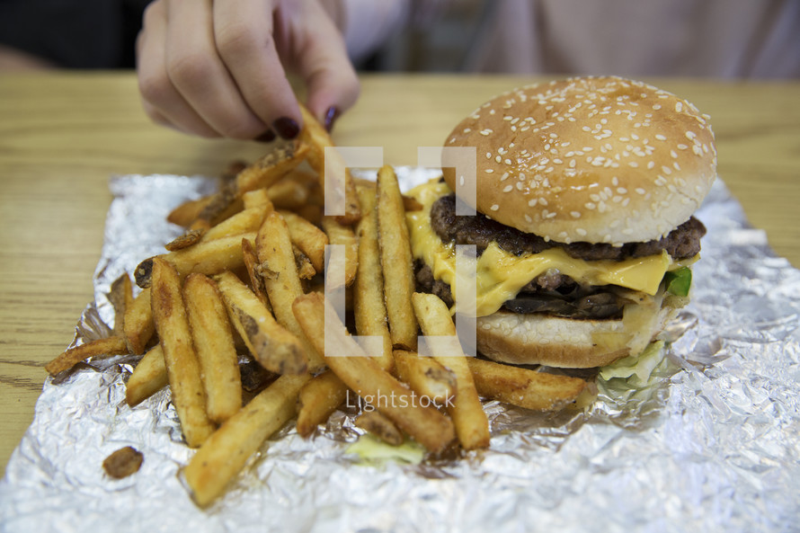 fast food, hamburger and fries 