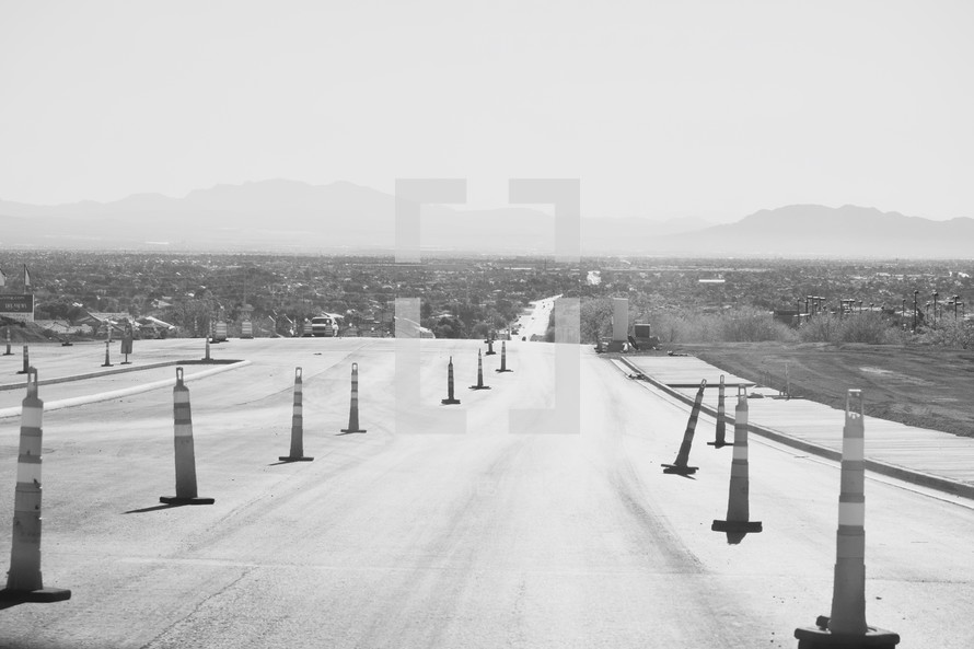 construction cones on a road in North Las Vegas 